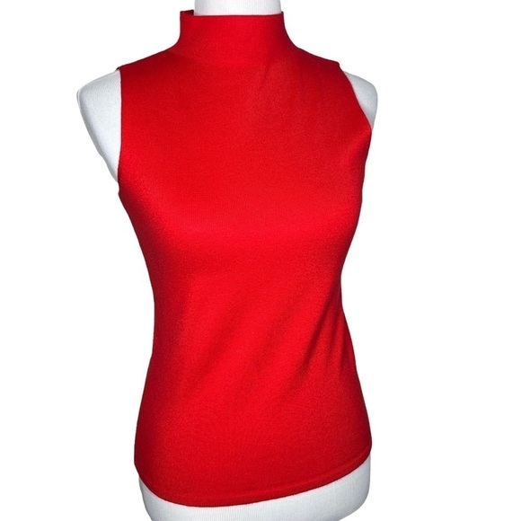 Nine West Women’s Orange Mock Neck Sleeveless Pull On Knit Top Size XS Stretch - Picture 1 of 12
